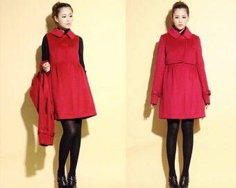 Babydoll Two Piece Suit Coat/  Wool Dress with High Waist Jacket/  17 Colors