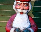 Chubby Santa, Whimsical Folk Art Wood Sculpture