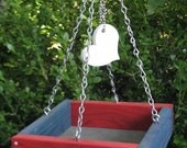 Old Glory - Red, White and Blue Hanging Bird Feeder Tray with Wooden Heart
