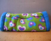 Guinea Pig or Small Pet Fleece Cuddle Tunnel in Turquoise Purple and Lime Green Pattern