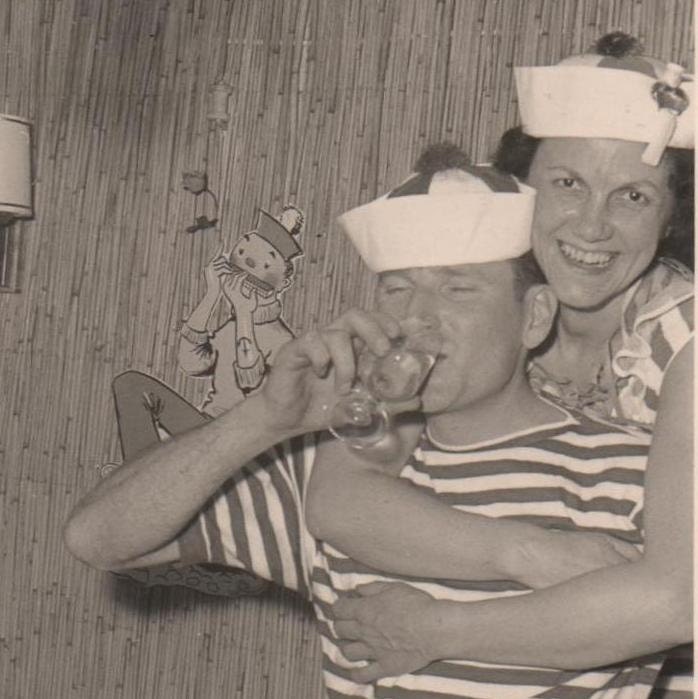 Vintage Photo Adorable Costume Party Couple 1950s Cartoon Sailor Clowns Snapshot