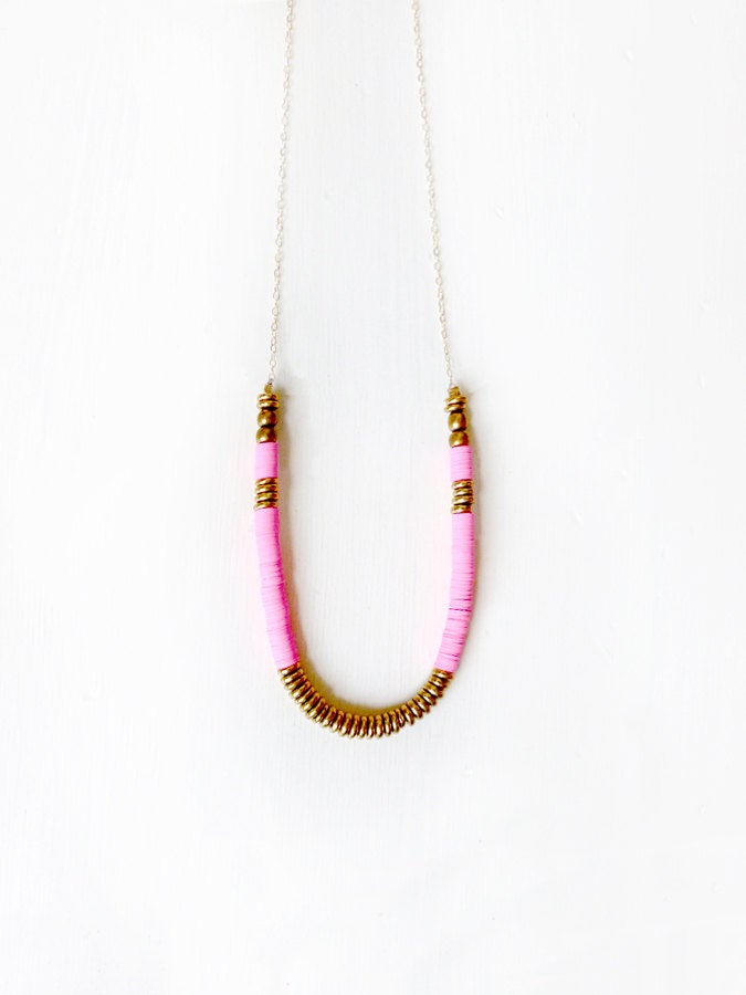 TWO LEFT Hot pink brass necklace