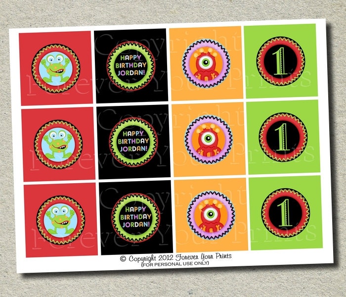 Monster Party Cupcake Toppers - You Print - 4 Designs Il_570xn