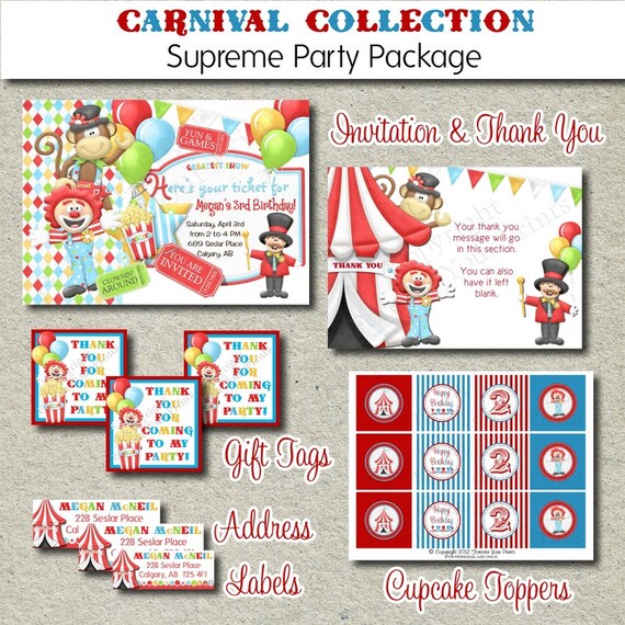 Circus Carnival Birthday Party Package - DIY - You Print - SUPREME PACKAGE Il_570xn