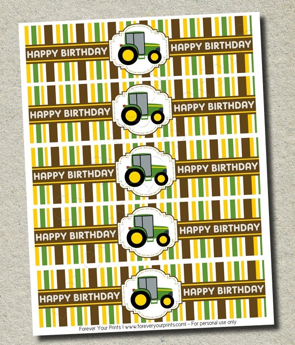 Tractor Party Water Bottle Wraps - INSTANT DOWNLOAD Il_570xn