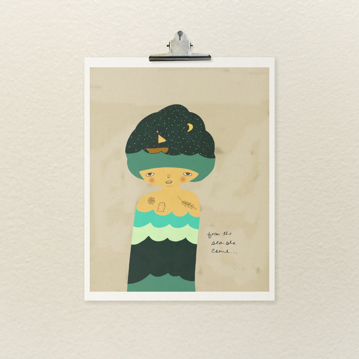 From the Sea 11x14 / Digital, Art Poster, Nursery Art, Illustration Print, Giclee, Kids Room, Girl Room, Baby Art, Girl Portrait