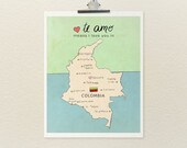 I Love You in Colombia 8x10 / Nursery Art, Map, Illustration, Children Decor, Typography Poster, Digital, Giclee
