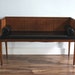 RESERVED for Jean-Marc Vintage Mid Century Modern Settee / Bench / Sofa, Black Leather Tufted Seat with Bolsters