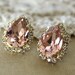 Pink Crystal big teardrop stud earring - 14k plated gold post earrings real swarovski rhinestones .