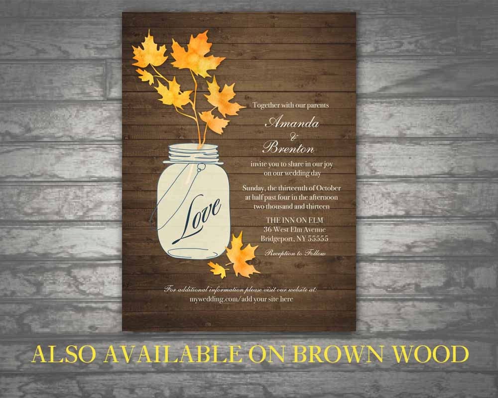 Fall Wedding Invitations Rustic Mason Jar by NotedOccasions