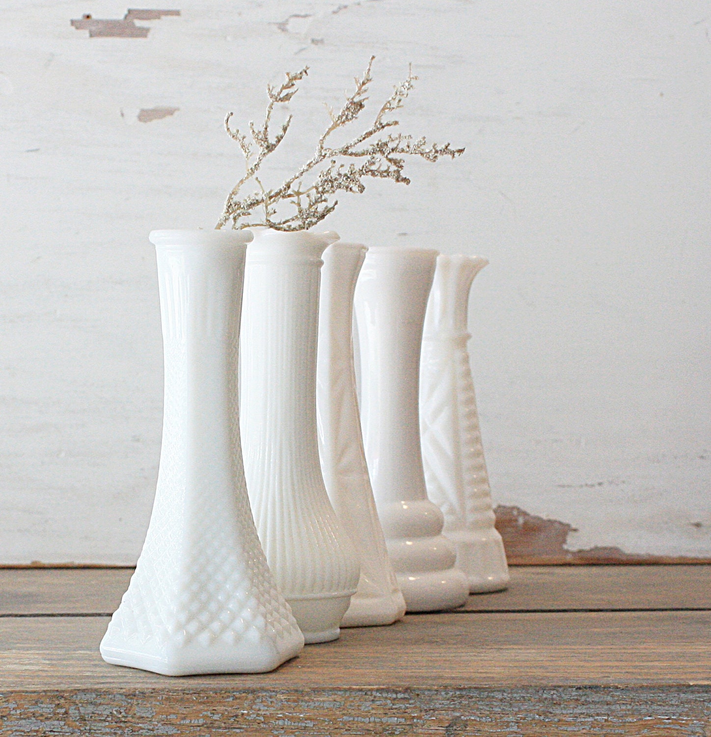 Small Milk Glass Vase Collection Set of Five by ClothandPatina