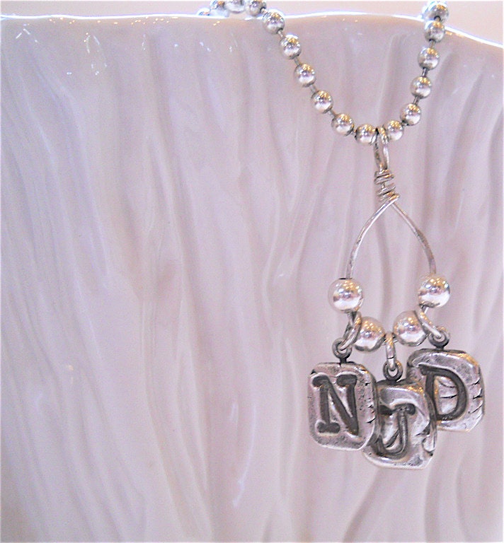 Personalized Silver Initial Necklace, Eco friendly Charm Holder, Three Letters, Custom Pendant, Fashion Accessory New Mom Gift
