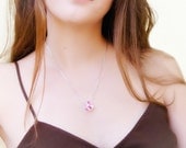 Dreamy Swarovski pink shades beaded  ball unique pendant / necklace with heart clasp. Dainty  jewelry.