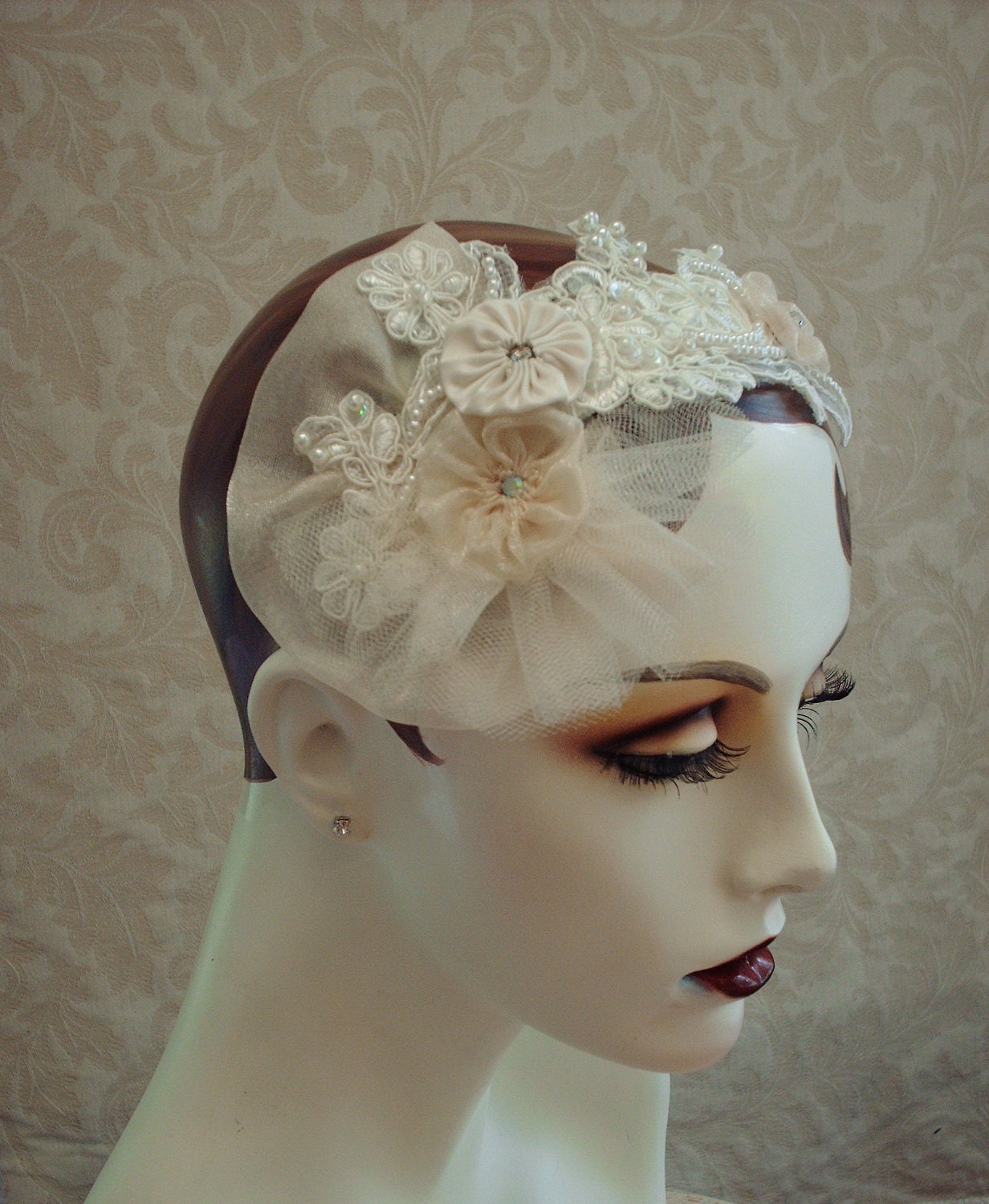 Ivory Lace Bridal Headpiece, Weddings, Wedding Headpiece, Bridal Hair Accessories,  Tulle and Lace Fascinator