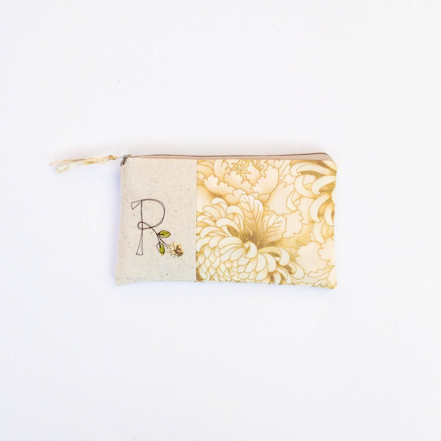 gold and white floral initial clutch, evening handbag, bridal wedding purse, letter R, MADE to ORDER by mamableudesigns - mamableudesigns