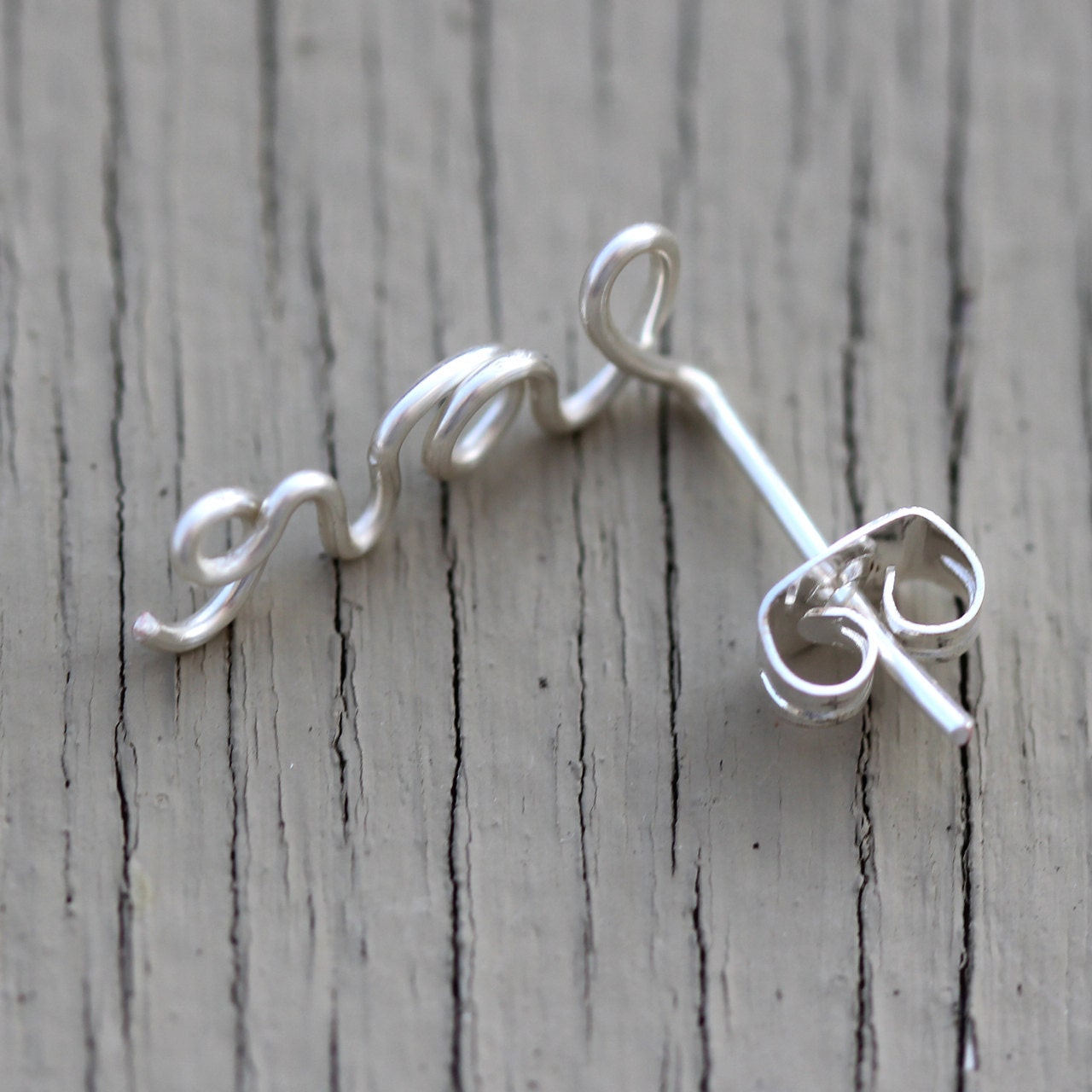 Love Earring, Sterling Silver Plated SINGLE Love Stud Earring, Cartilage, Word, Handwritten, Cursive, Affirmation, Ear Cuff, Artisan Tree