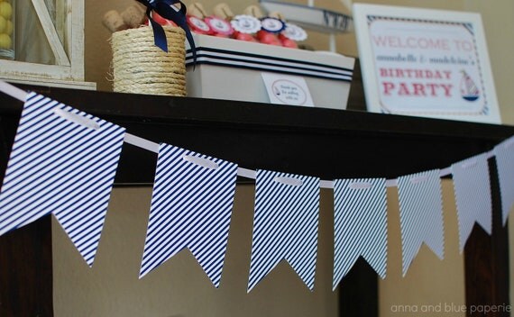 Nautical Banner - PRINTABLE Let's Set Sail DIY Banner - by anna and blue paperie Il_570xn