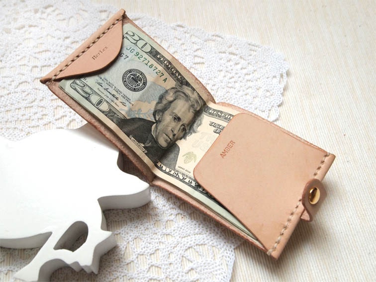 Personalized Money Clip Wallet - Leather - Hand Stitched