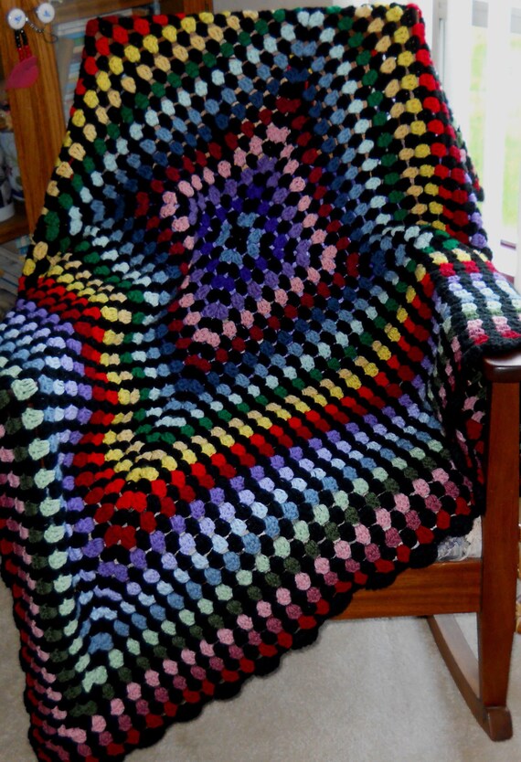 Crochet Blanket Granny Square Stained Glass by alisunflowers
