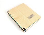 Personalized Guest Book - Maple Wood Book - Elegant Wedding Guestbook teal silver custom handmade - made to order