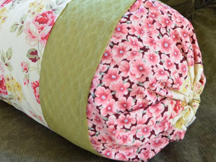 Cottage Bolster, Daybed Pillow, pink, green yellow