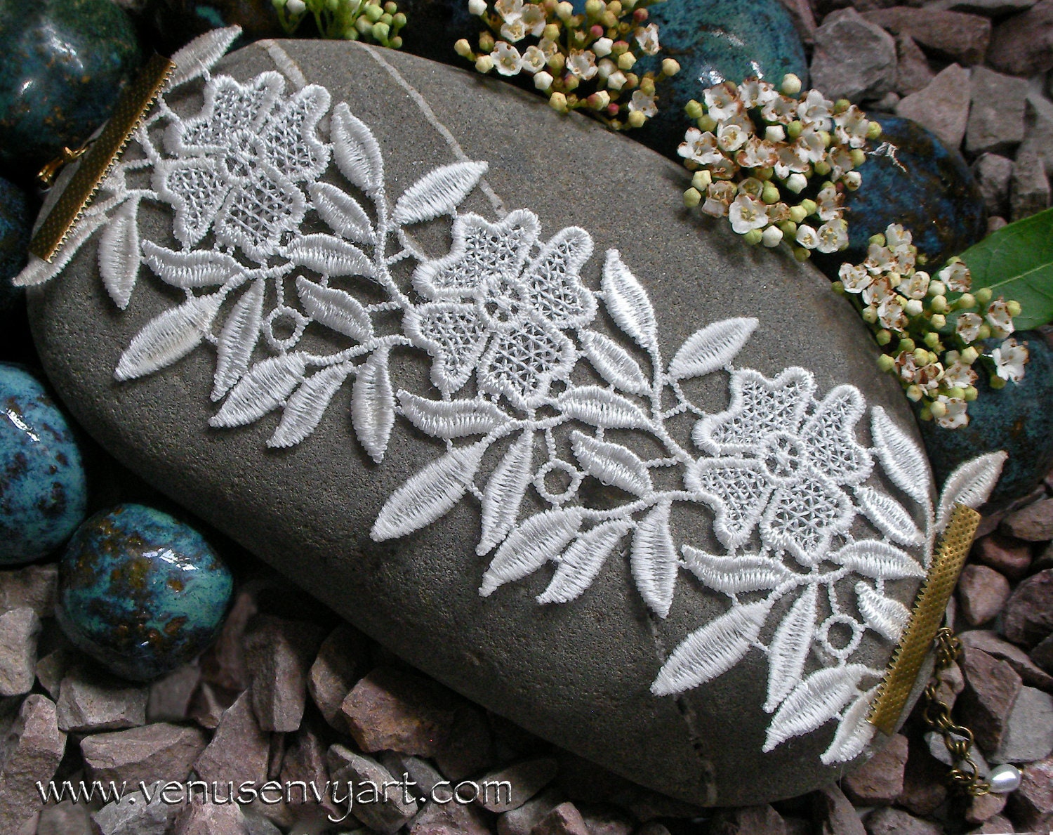 Wide Lace Bracelet - Dogwood Flowers on the Vine in Antique Ivory (or choose color) - Venice Lace Jewelry