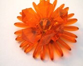 Clear lucite hot orange acrylic flower brooch NOS - YosFinds