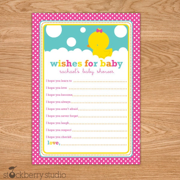 Rubber Ducky Girl Wishes for Baby Advice Printable Card Il_570xn