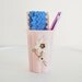 Adorable Little Pink Vintage Cup White Blue Flowers Rhinestone Crystals Gold Menda Co. Vintage Plastic Peach Shabby Cottage Chic Boudoir