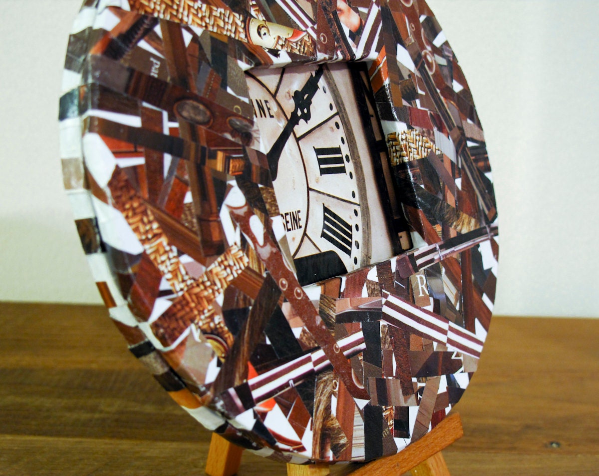 Brown Recycled Magazine Frame with Easel - Round Brown Frame Made from Recycled Magazines