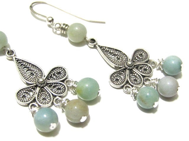 Amazonite Chandelier Earrings Sterling Silver Pastel Spring Summer Jewelry