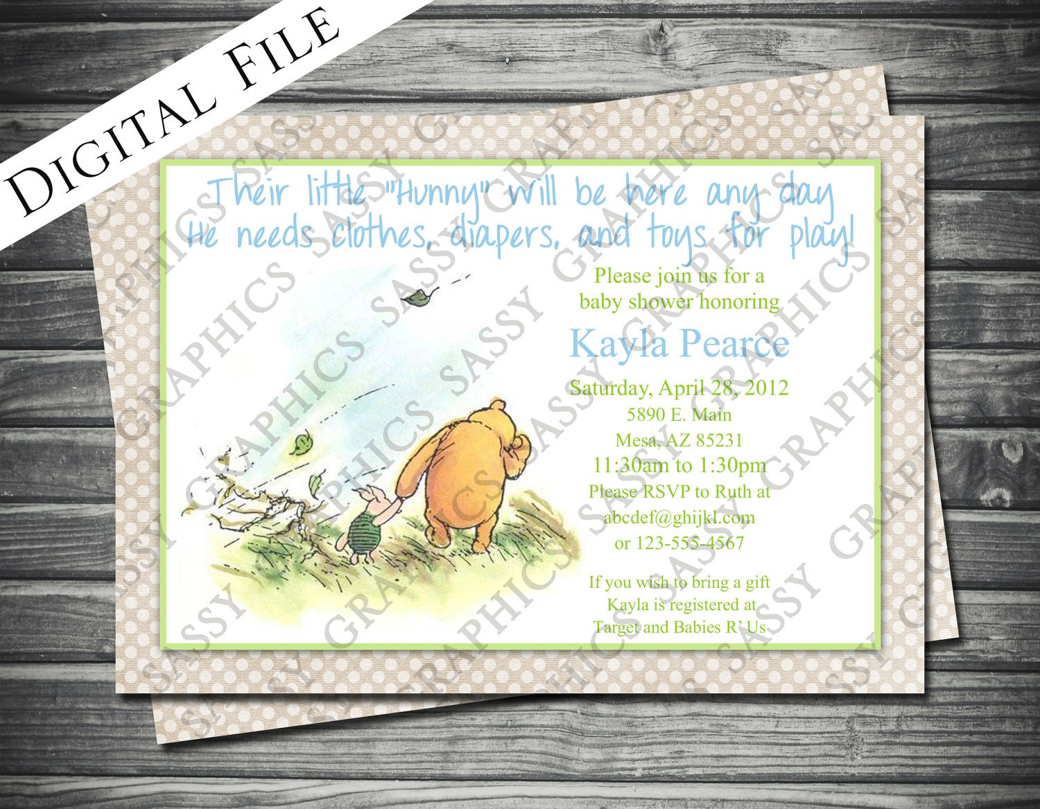 Classic Winnie the Pooh & Piglet Baby Shower Invitation - Printable, Digital