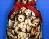 Teddy Bear Medium Fabric Gift Bag - Children s Toy, Stuffed Animal, Brown, Tan, Beige, Red, Blue, All Occasion