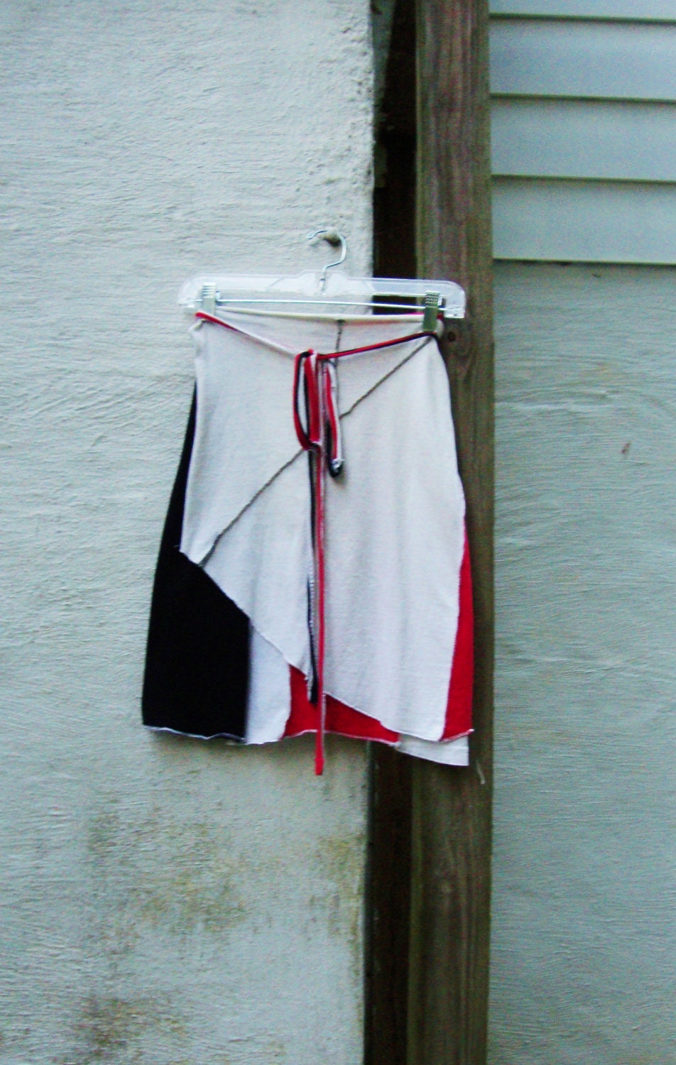Womens Skirt/ White Stripes Tribute Skirt/ Red White and Black Upcycled t shirt Skirt