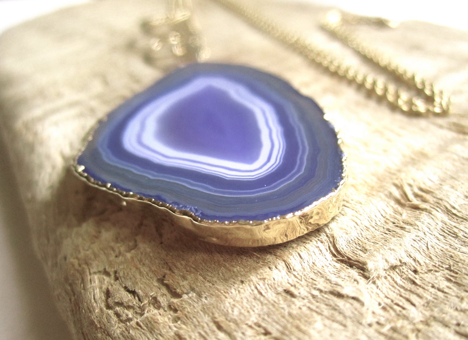 Purple Agate Geode Slice Necklace 14K Gold Fill Chain