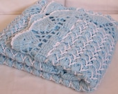 Pretty Vintage Crochet Baby Blanket Blue & White Gorgeous - RetroMemories