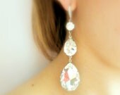 Extra Large Swarovski Crystal Dramatic Dangle Earrings with White Gold Plated Luxury Cz Earring Hooks