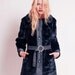 60's Black Belted Coat Fashioned in Tudor City - Fabric made by Malden Faux Fur Size Medium