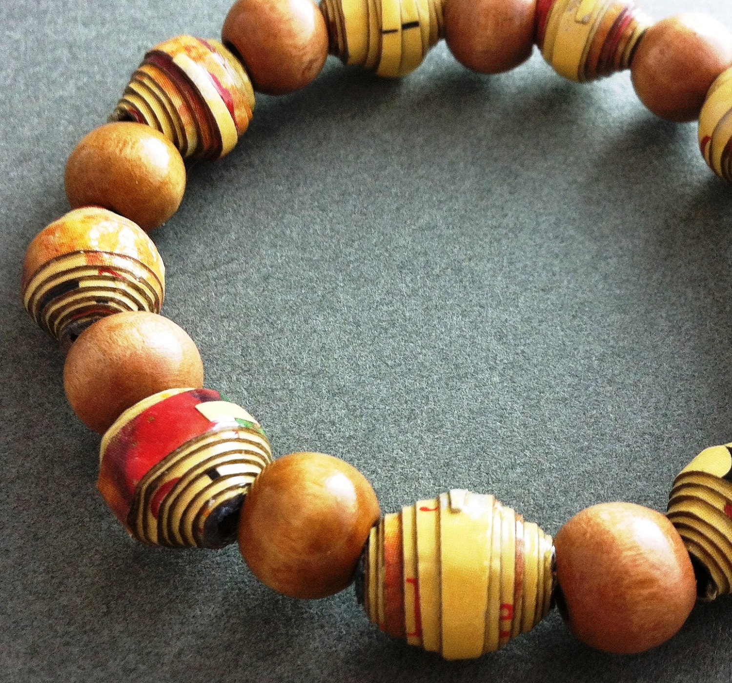 Paper Bead Stretch Bracelet - made from a Trader Joe's French Toast Box