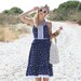 VTG 1970s 70s Gunne Sax by Jessica Navy Floral Sun Dress S/M