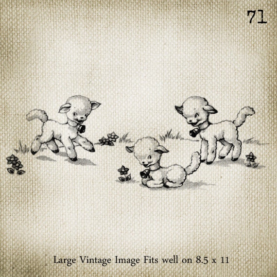 Sweet Vintage Baby Lambs LARGE Digital Vintage Image Download Sheet Transfer To Totes Pillows Tea Towels T-Shirts