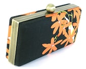Black and Orange Clamshell Clutch Modern Evening Bag