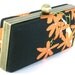 Black Evening Clutch Purse - Floral Orange Minaudière - Flower Framed Box Bag - Clamshell