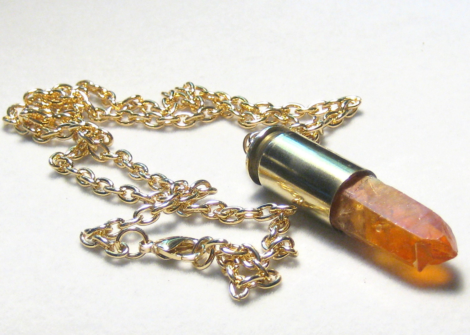 Tangerine Aqua Aura Crystal Brass Bullet Necklace