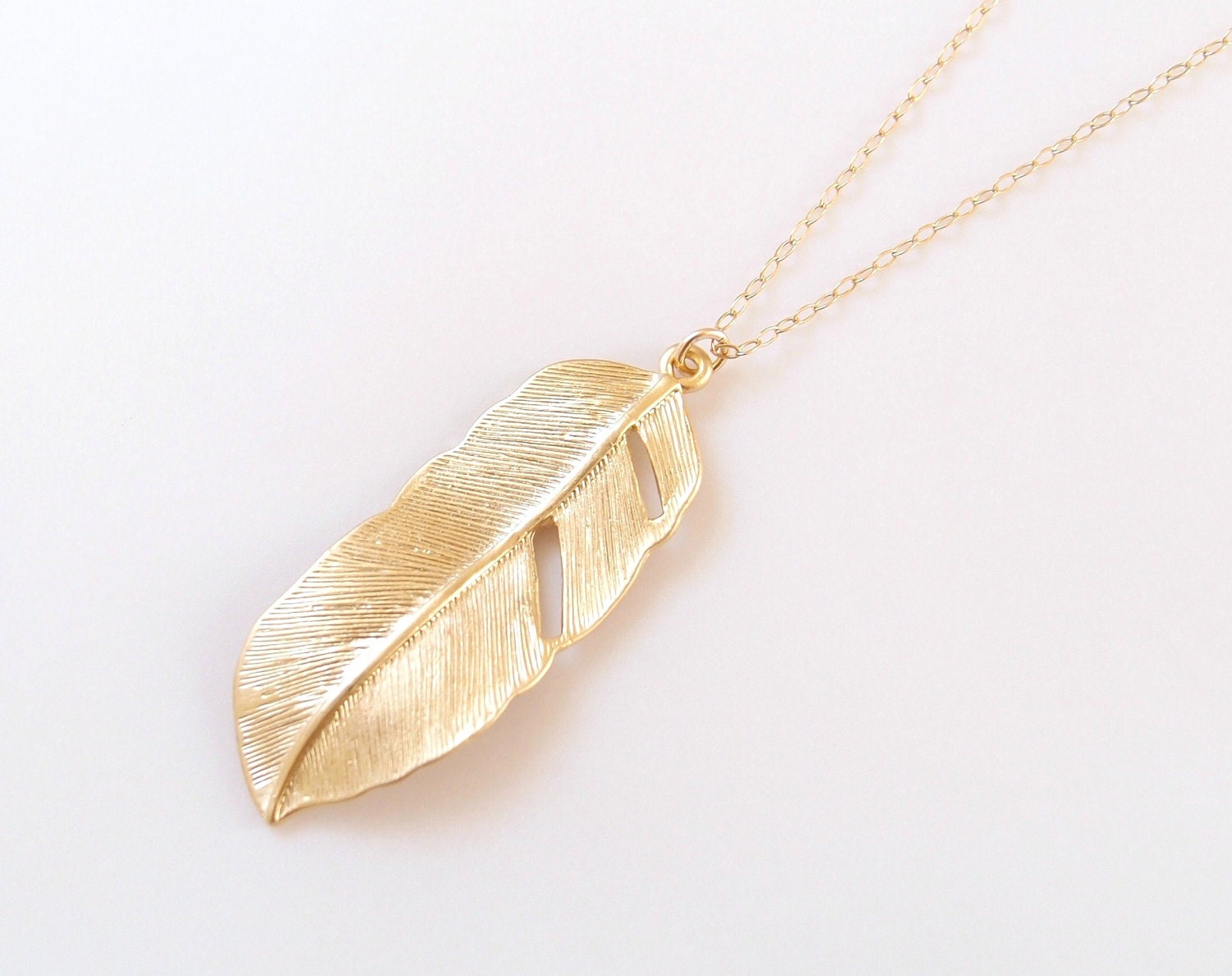 Freedom - Gold Feather On Gold Filled Chain - Long Necklace
