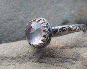 Elegant Misty Pink Rose Quartz Gemstone Ring in Sterling Silver - Size 7 Antique Edwardian Inspired