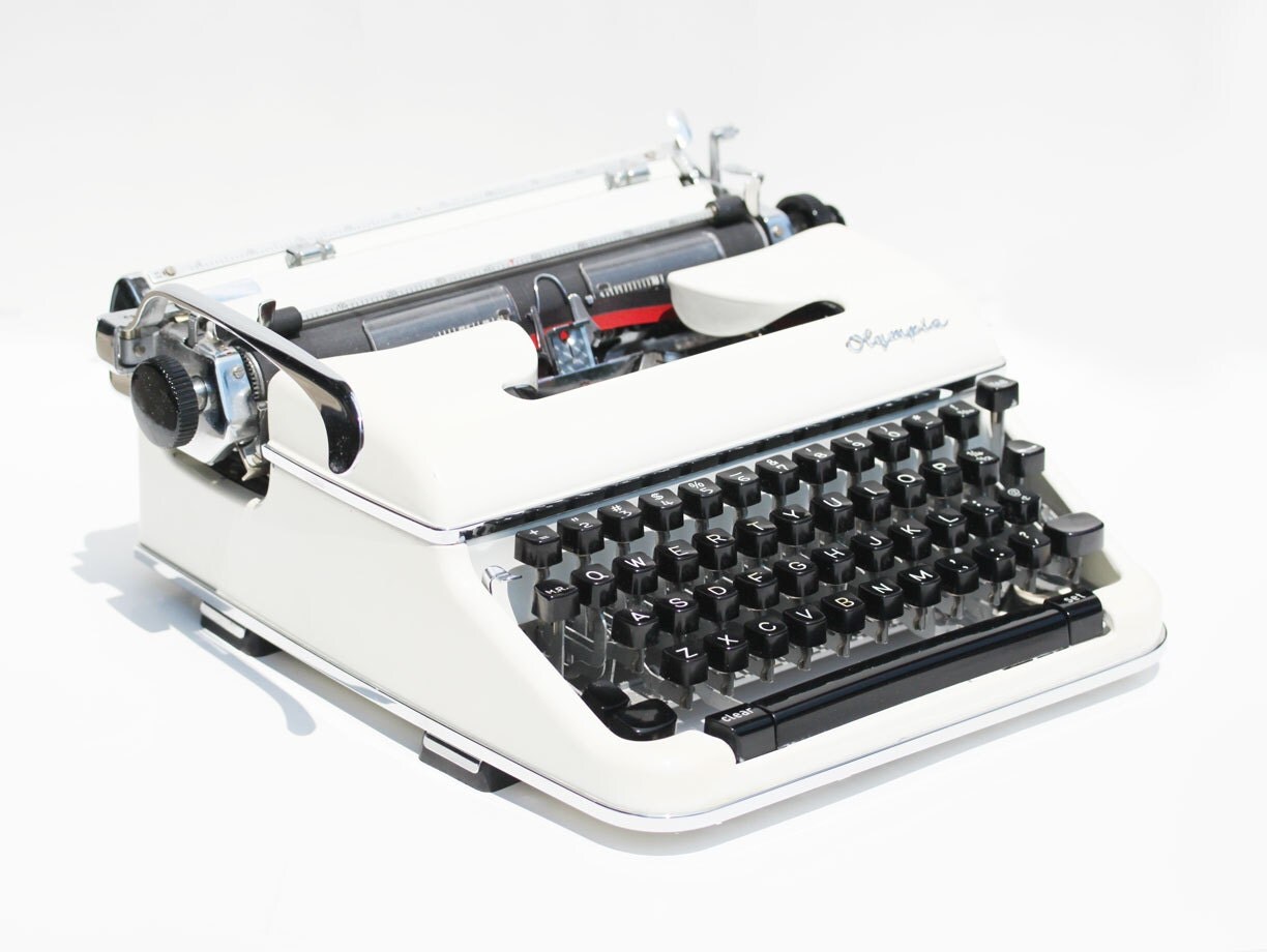 Vintage White Olympia SM4 Portable Typewriter