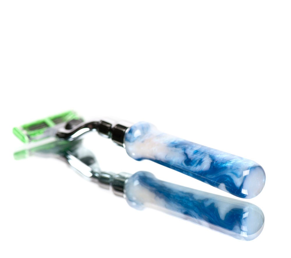 50% OFF Razor Shaving Gift for a special man blue and white hand cast handle