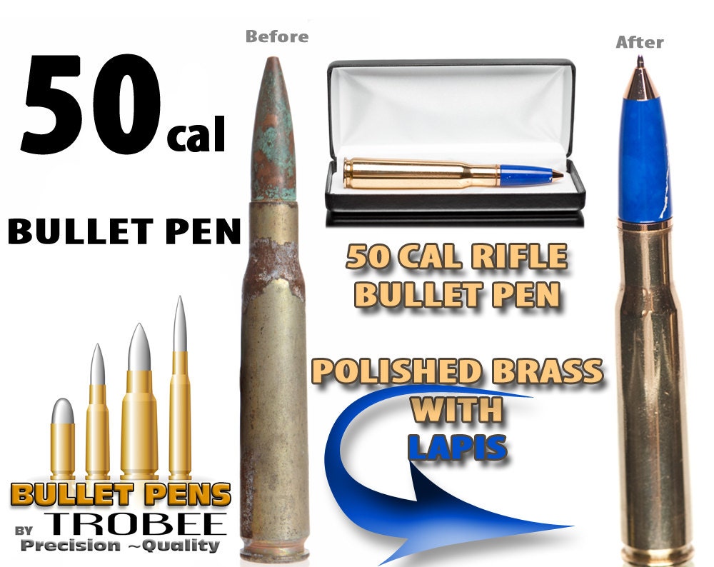 Bullet Pen - 50 caliber with blue lapis, gift for hunter or military