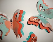 6 coral, light pink and aqua 3d paper butterflies- wall decorations- nursery decor- baby shower- flower print